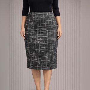 Calvin Klein Charcoal Pencil Skirt with White Windowpane